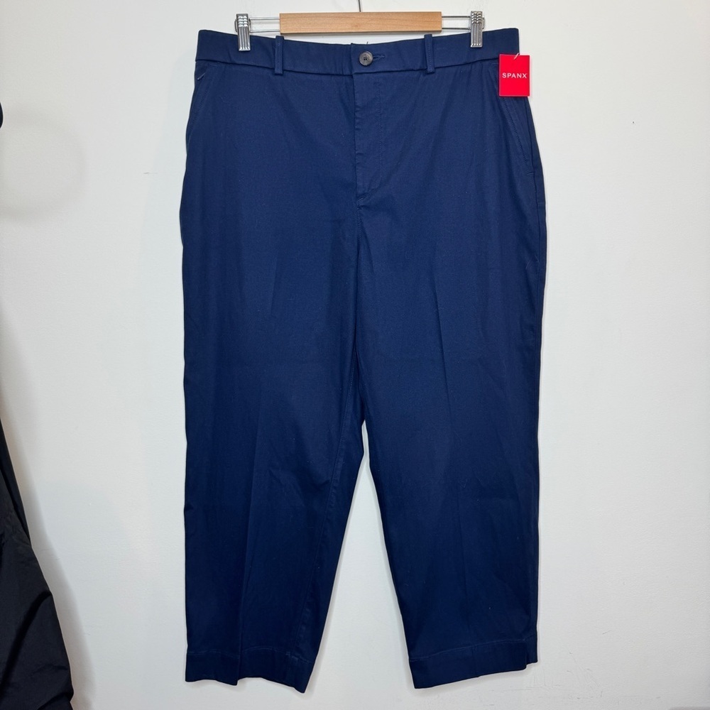 NWT SPANX Stretch Twill Straight Crop Pant Navy Size 1X